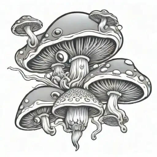 mushroom  eyes trippy  tattoo design idea