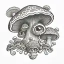 mushroom  eyes trippy  tattoo design idea