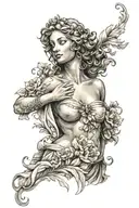 full body realistic beautiful Aphrodite facing forward goddess tattoo design idea