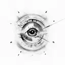An abstract design incorporating an eye and a bullet, symbolizing overcoming adversity tattoo design idea