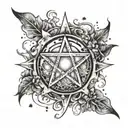 A pentacle symbol surrounded by elements representing earth, fire, air, and water tattoo design idea