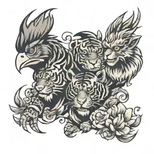 rooster, tiger and monkey tattoo design idea