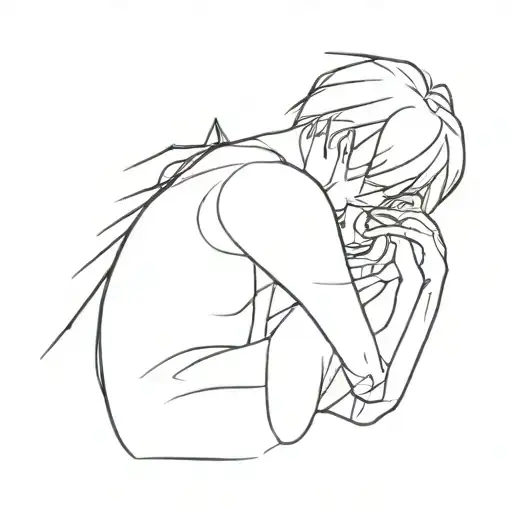 A boy and a spider hugging each other in a minimalist style tattoo design idea