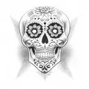 mexican sugar skull with code of matrix movie tattoo design idea
