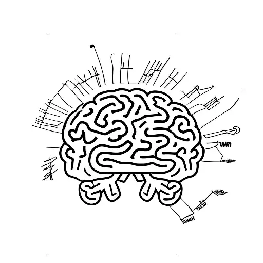a brain outline with messy scribbles inside showing the complexity of depression and anxiety m tattoo design idea