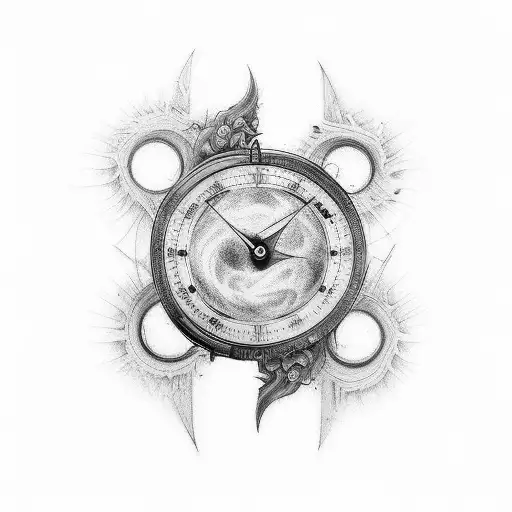 A tattoo depicting duality with a spine and hourglass, representing time, dividing and uniting contrasting sides of warm tattoo design idea