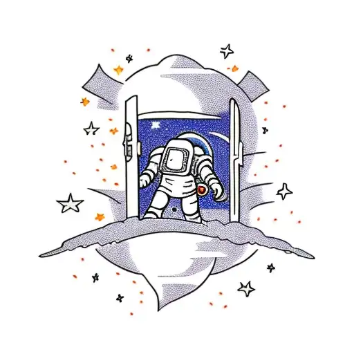 astronaut opening door tattoo design idea