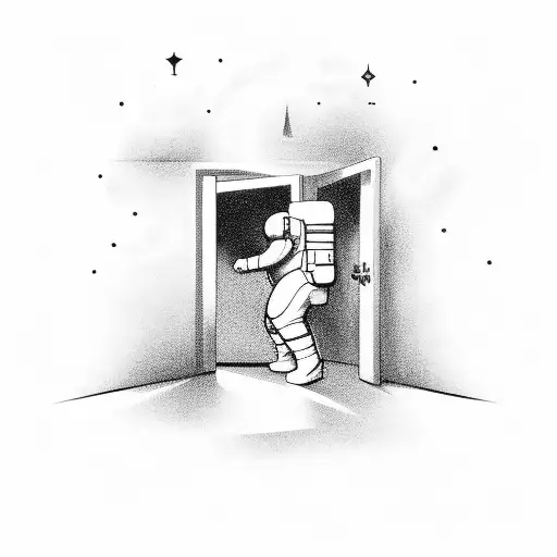 astronaut opening door tattoo design idea