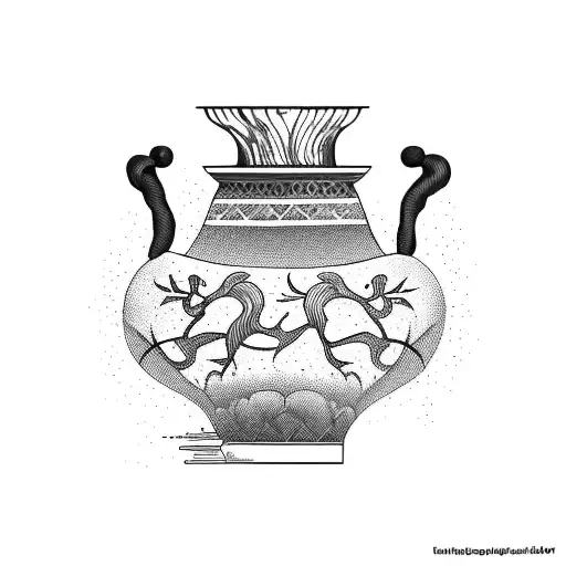 Broken apart Greek Vase with flames going outside tattoo design idea