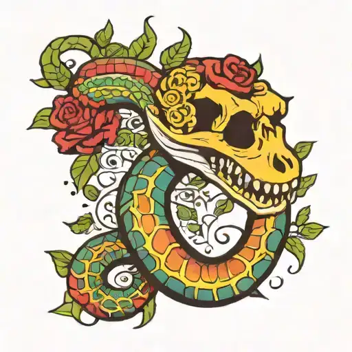 snake with colorful skeleton  tattoo design idea