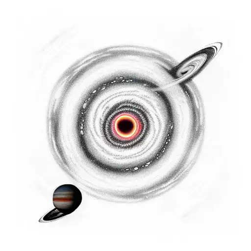 a black hole eating several planets and from which a ship comes out tattoo design idea