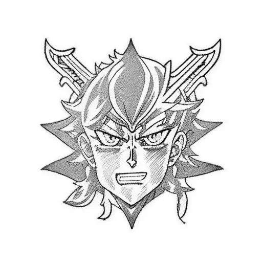 I want an AI Tattoo of asta from the anime series black clover. In this tattoo asta will be riding his one of his swords tattoo design idea