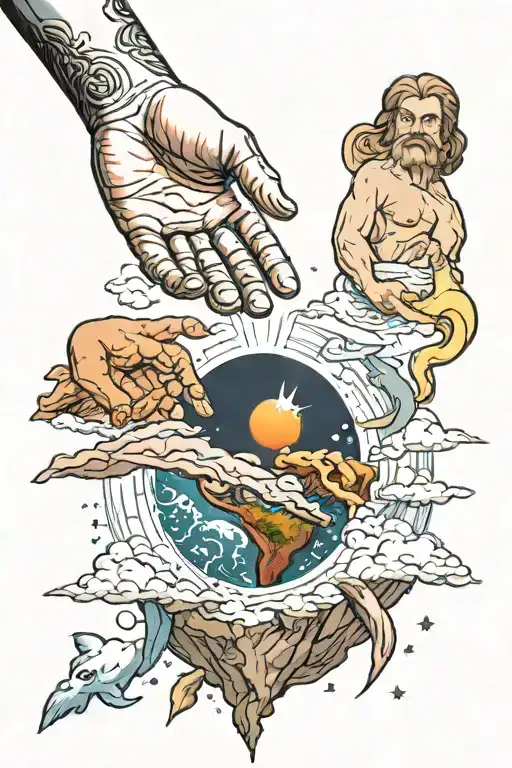A new version of the creation of adam painting. I want to put Mario instead of man and Sonic cartoon character for god.  tattoo design idea