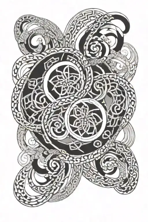 double infinity with three segments of a circle surrounding tattoo design idea