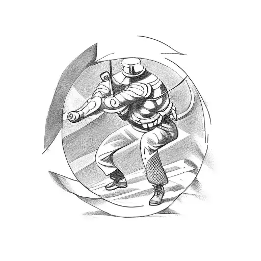A creative tattoo of a soldier doing push-ups with the image of Sisyphus in the background, representing the never-ending struggle and determination in both physical training and the mythological story tattoo design idea