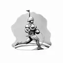 A creative tattoo of a soldier doing push-ups with the image of Sisyphus in the background, representing the never-ending struggle and determination in both physical training and the mythological story tattoo design idea
