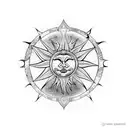 Taurus in Moaui style with pagan symbols like the sun cross or tree of life, and elements of Lithuanian nature tattoo design idea