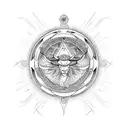 Taurus in Moaui style with pagan symbols like the sun cross or tree of life, and elements of Lithuanian nature tattoo design idea