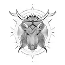 Taurus in Moaui style with pagan symbols like the sun cross or tree of life, and elements of Lithuanian nature tattoo design idea