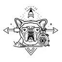 A dog with a compass and a hiking backpack tattoo design idea
