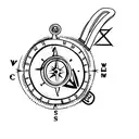 A dog with a compass and a hiking backpack tattoo design idea