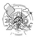 A dog with a compass and a hiking backpack tattoo design idea