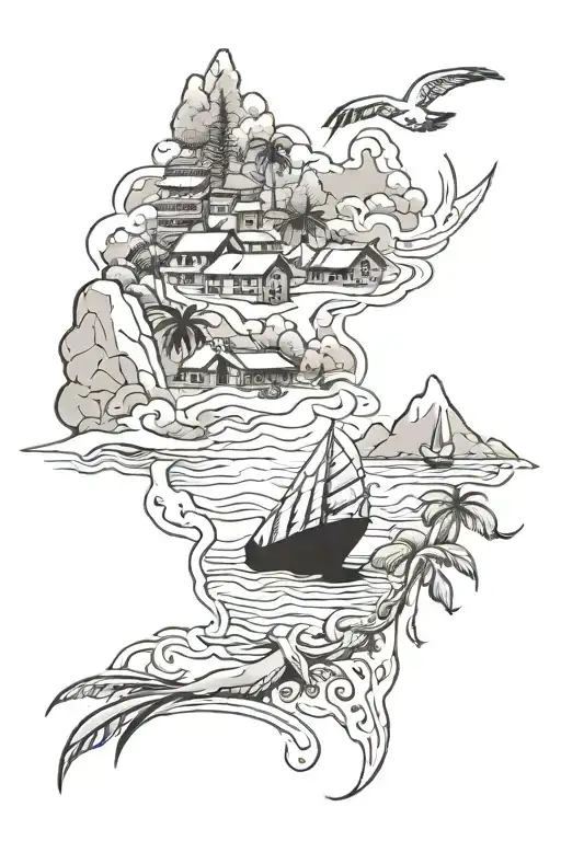 sleeve adrenalin,sarajevo,croatia beach scene tattoo design idea