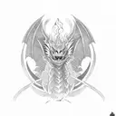 Dragon breathing fire with geometric patterns tattoo design idea