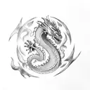 Dragon breathing fire with geometric patterns tattoo design idea