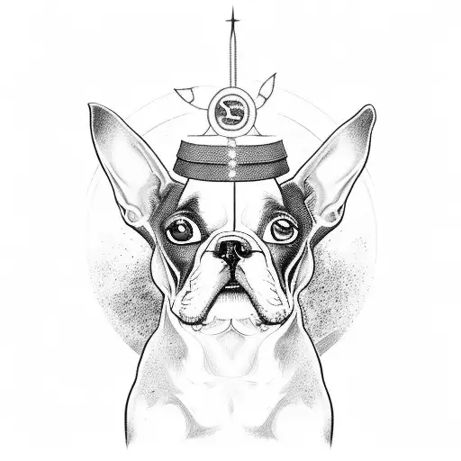 boston terrier with a halo over his head tattoo design idea