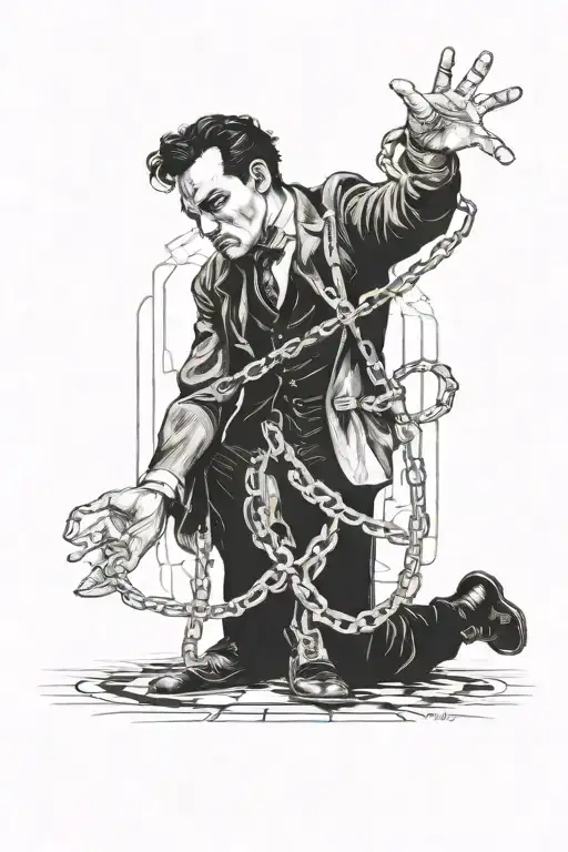 Illusionist, Escape acts, Surrealism, Creepy circus, handcuffs, straight jacket, harry houdini, portret, magician,  tattoo design idea