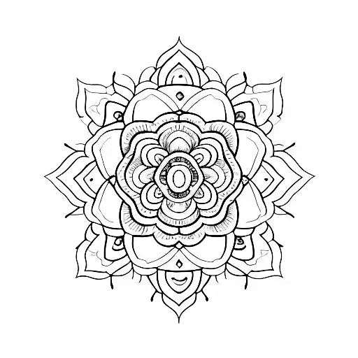 A minimalist tattoo of Maya, your beloved dog, surrounded by a mandala design. tattoo design idea