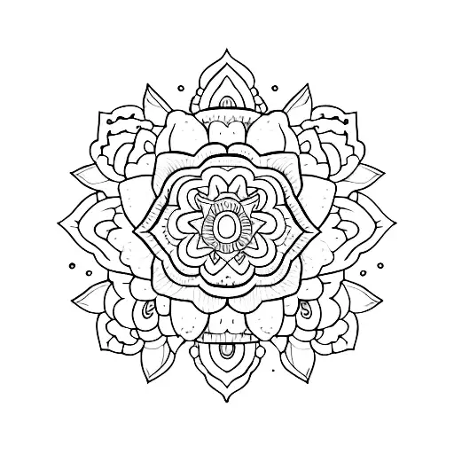 A minimalist tattoo of Maya, your beloved dog, surrounded by a mandala design. tattoo design idea