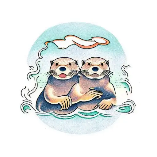 otters holding hands tattoo design idea