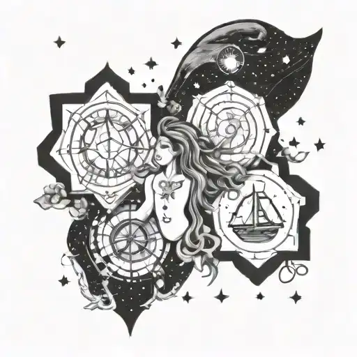 libra protecting leo and taurus constellation tattoo design idea