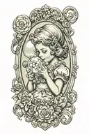 precious moments little girl blowing bubble in a antique oval fram tattoo design idea