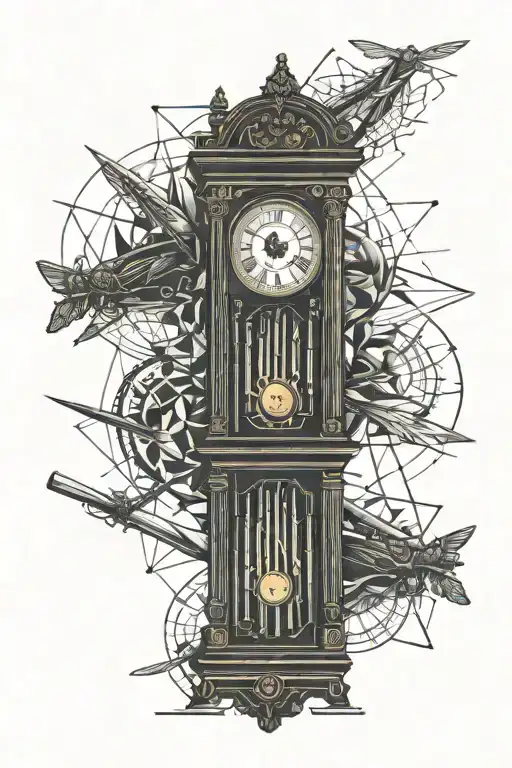 cricket stumps, camera, grandfather clock tattoo design idea