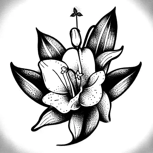 bouquet with daffodil, lily of the valley, and cosmo flowers tattoo design idea