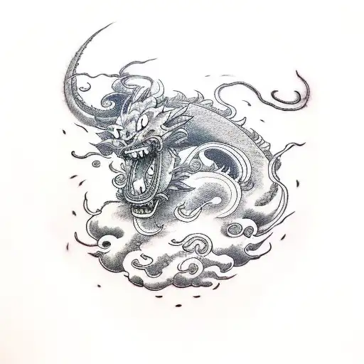 dragon swirling around Dragonball z clouds with wukong on the dragon tattoo design idea