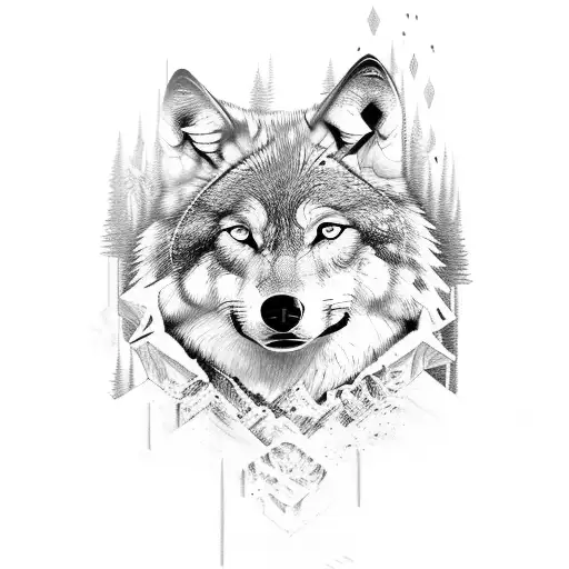 wolf, mountains, speaker, adventure, runner, leader tattoo design idea