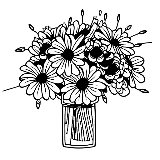 bouquet with larkspur chrysanthemum daffodils marigolds and daisies  tattoo design idea