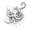 open seashell with pearl, octopus tentacles and trident  tattoo design idea