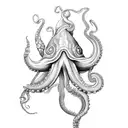open seashell with pearl, octopus tentacles and trident  tattoo design idea