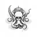 open seashell with pearl, octopus tentacles and trident  tattoo design idea