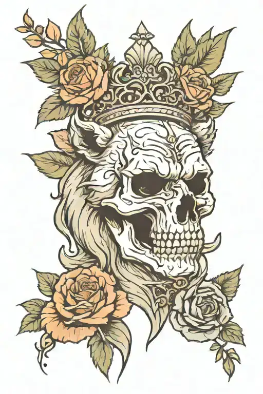 skull roses lion crown wolf bear tattoo design idea