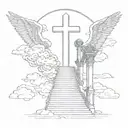 Stairway to heaven with god on a cross at the top tattoo design idea