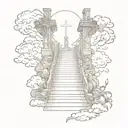 Stairway to heaven with god on a cross at the top tattoo design idea