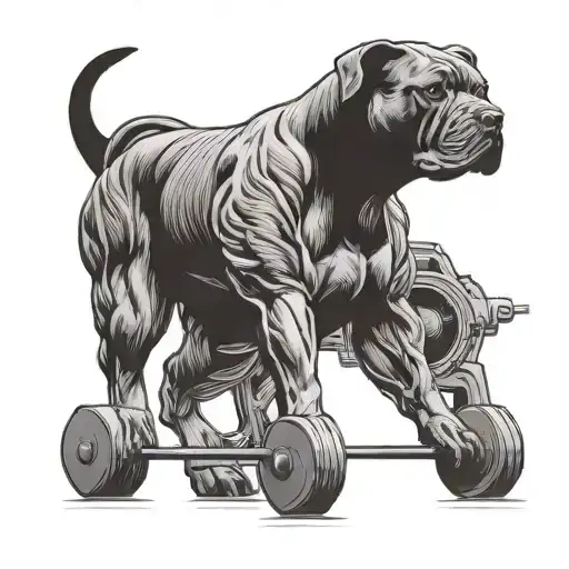detailed muscular pit bull deadlifting  tattoo design idea