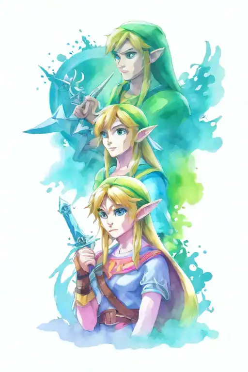 Nintendo zelda, link and shiekh busts tattoo design idea