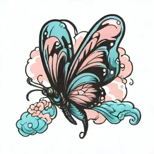 cotton candy butterfly flying tattoo design idea